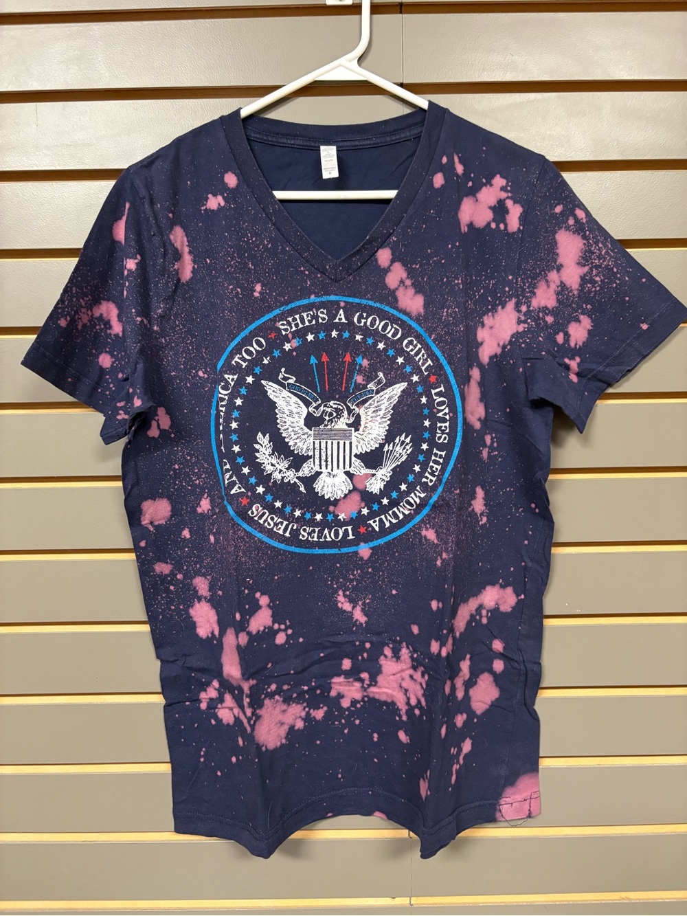 RUBY’S RUBBISH - “She’s A Good Girl” Navy Blue Tie-Dye Graphic V-Neck Tee